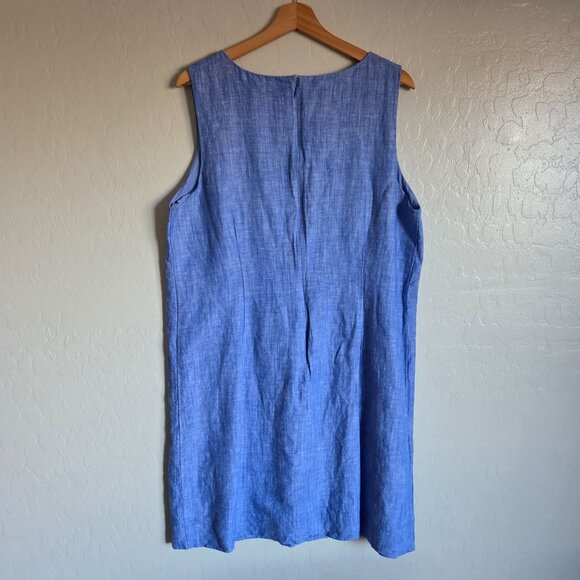 Talbots Linen Blend Floral Embroidered Chambray Shift Dress Blue Size Women's 16 - Picture 6 of 10